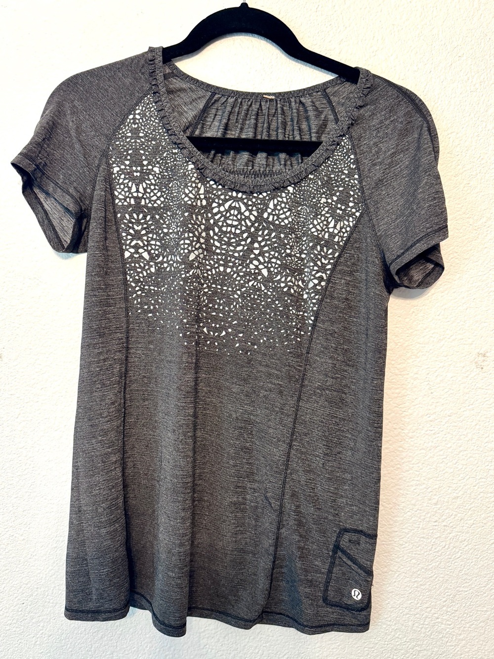 lululemon Charcoal Gray Short Sleeve top with cute detailing.